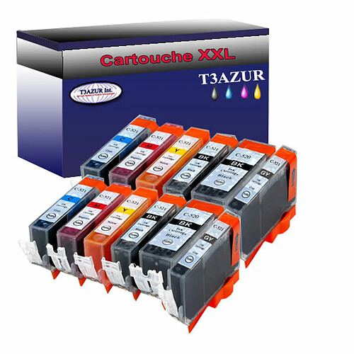 Lot de 12 Cartouches Compatibles Canon PGI520 XL/CLI521 XL - T3AZUR