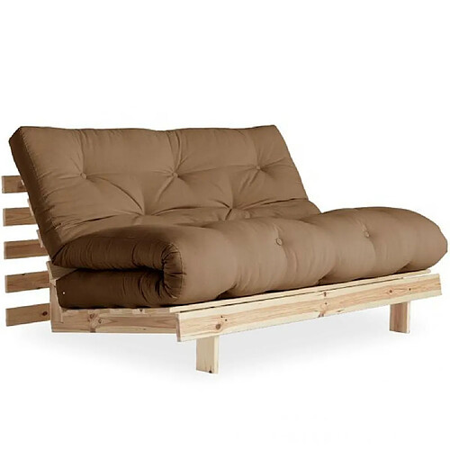 Inside 75 Canapé convertible futon ROOTS pin naturel coloris mocca couchage 140x200 cm.