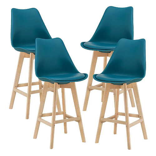 Helloshop26 Lot de 4 tabourets de bar plastique synthétique hêtre 105x48x58 cm turquoise 03_0008823