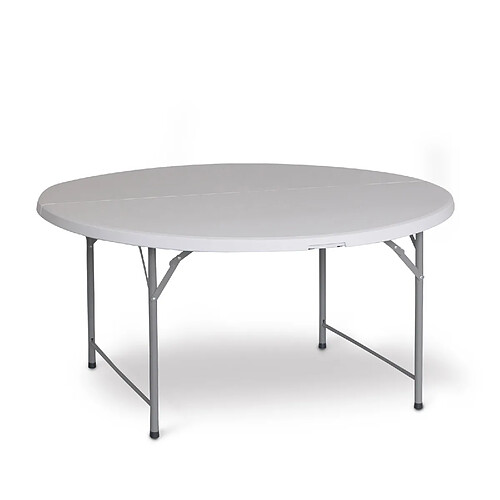 Table Ronde Pliante et Portable Gardiun New Koln Ø122x74 cm en Résine de Couleur Blanche avec Poignée et Système de Verrouillage