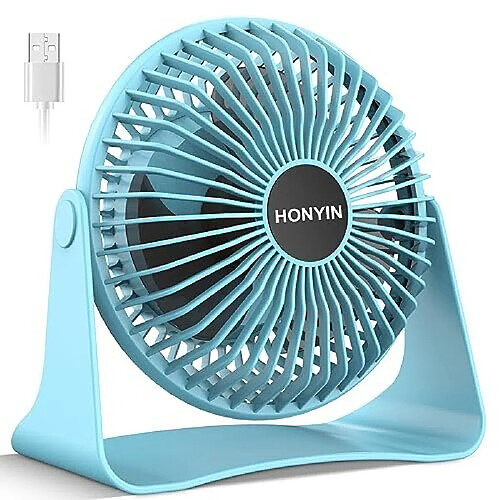 Ventilateur de Bureau USB, Mini Ventilateur de Table avec Flux d'air Puissant, Petit Ventilateur Personnel Portable Silencieux à 3 Vitesses, Tête Rotative à 360 degrés pour Bureau à Domicile de Chambre à Coucher