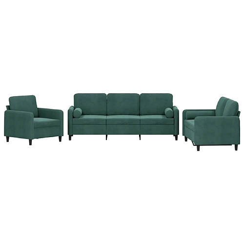 Maison Chic Ensemble de canapés 3 pcs avec coussins, Canapé droit Sofa pour Salon vert foncé velours -GKD103643