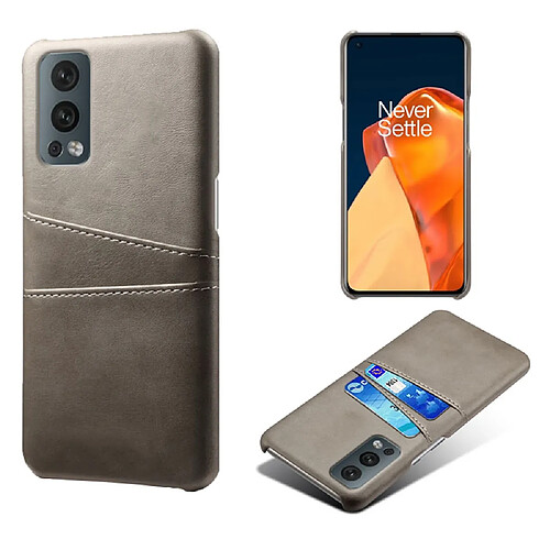 Coque en TPU + PU double porte-cartes, anti-chute, gris pour votre OnePlus Nord 2 5G