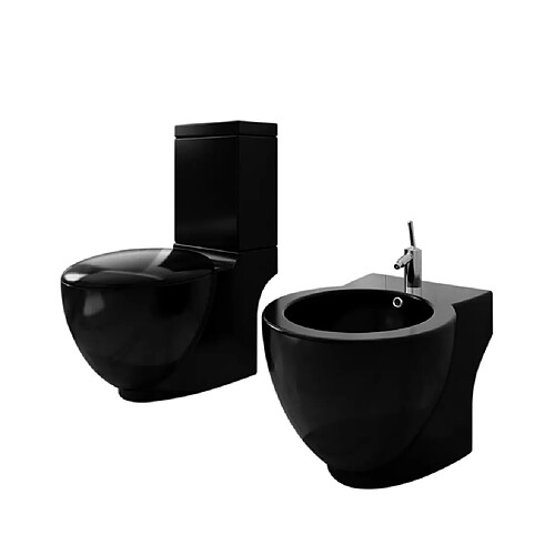 vidaXL Ensemble de toilette et bidet sur pied Noir Céramique