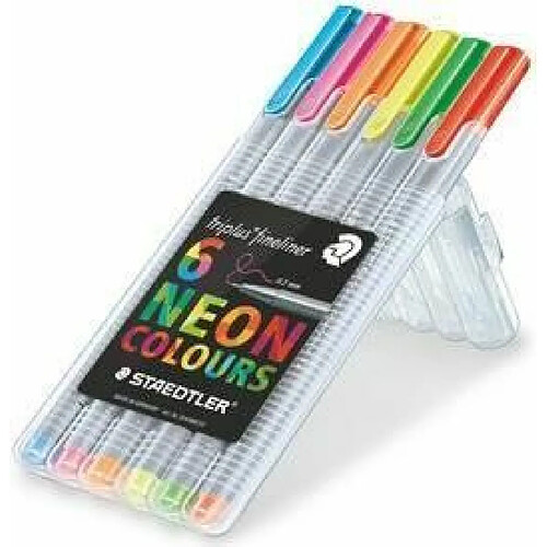 Promark Staedtler Triplus Fineliner ``My Neon Colours``, Feutres fins de Largeur 0.3 mm, Ecriture Douce, Lavable, Corps de Forme Triangulaire Ergonomique, Pointe Fine En Métal, Boîte De 6 Feutres,334 SB6CS3