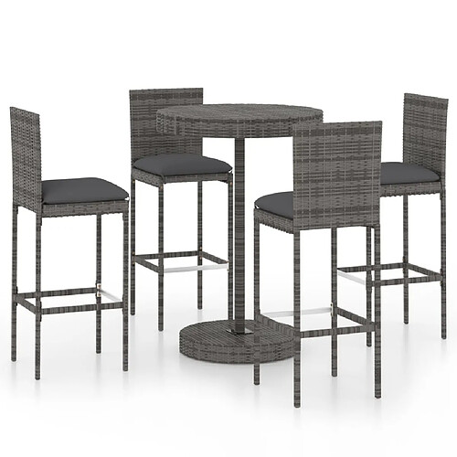 Maison Chic Ensemble de bar de jardin 5 pcs et coussins,Table + chaises + coussins de jardin Résine tressée Gris -GKD126230