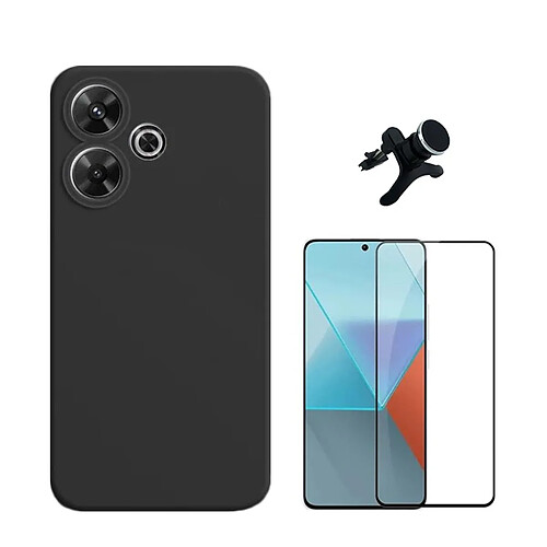 NIS Kit de film en verre à couverture complète 5D + coque en silicone + support Redmi 13 noir