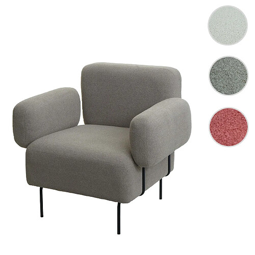 Mendler Fauteuil lounge HWC-L83, fauteuil cocktail fauteuil rembourré, tissu bouclé/textile métal ~ gris