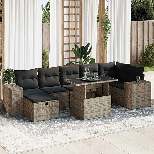 vidaXL Salon de jardin 5 pcs avec coussins gris résine tressée