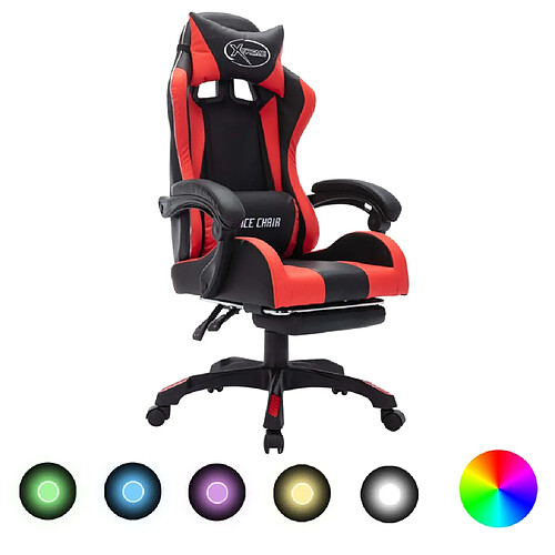 vidaXL Fauteuil de jeux vidéo avec LED RVB Rouge et noir Similicuir