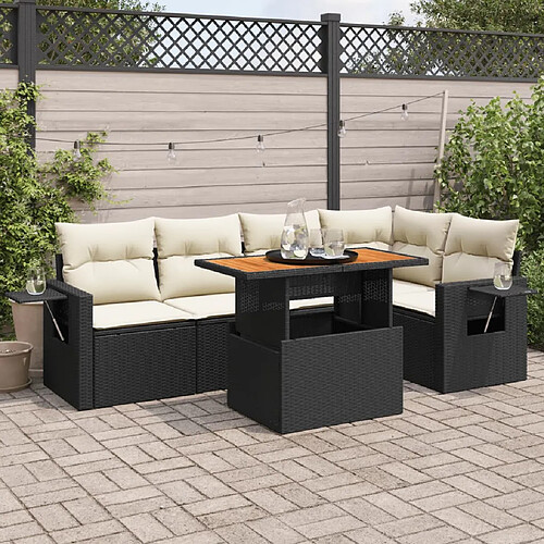 vidaXL Salon de jardin 6 pcs avec coussins noir résine tressée