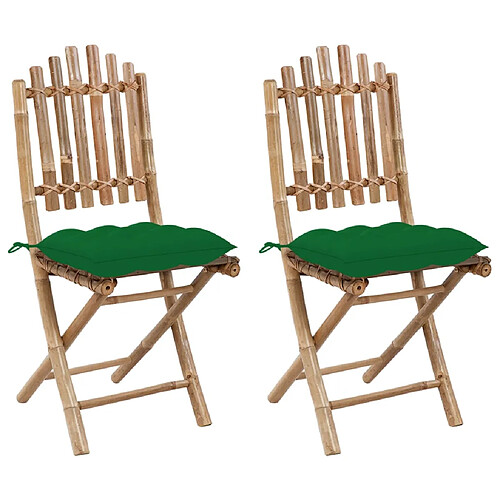 vidaXL Chaises pliables de jardin lot de 2 avec coussins Bambou