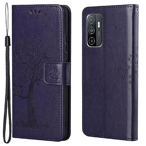 Etui en PU motif hibou et arbre, fermeture magnétique violet foncé pour votre Samsung Galaxy A53 5G