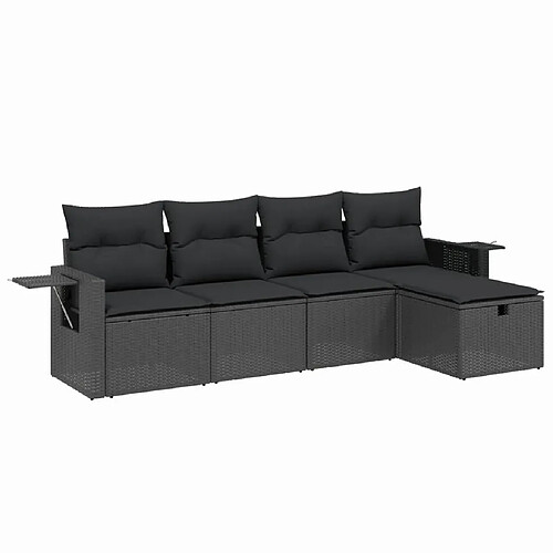 Maison Chic Ensemble de 5 Tables et chaises d'extérieur avec coussins,Salon de jardin noir résine tressée -GKD906211