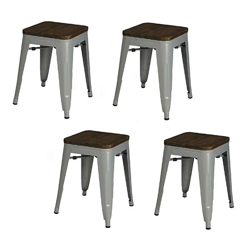 Urban Living Lot de 4 tabourets vintage Liv H46 cm - Gris mat