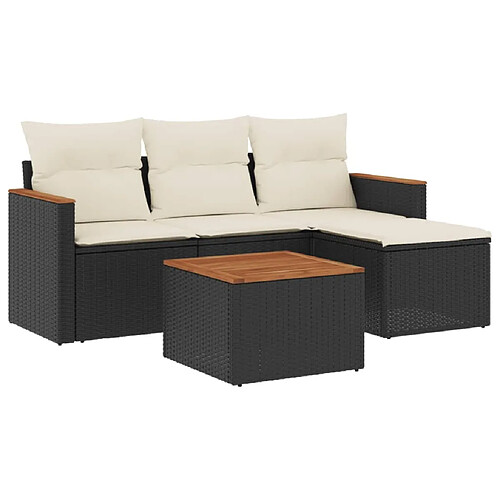 Maison Chic Ensemble de 5 Tables et chaises d'extérieur avec coussins,Salon de jardin noir résine tressée -GKD943819