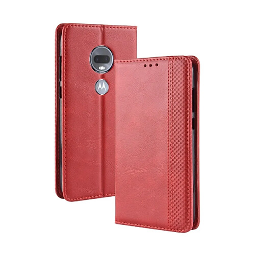 Wewoo Housse Coque Étui en cuir à boucle magnétique avec texture rétro et pour Motorola Moto G7, porte-cartes (rouge)