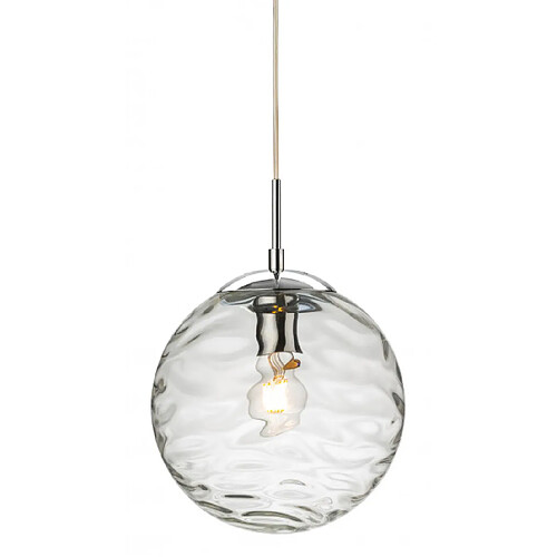 Luminaire Center Suspension Mercury Chrome avec verre transparent 1 ampoule 29cm