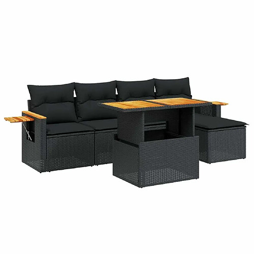 Maison Chic Ensemble Tables et chaises d'extérieur 6pcs avec coussins,Salon de jardin noir résine tressée -GKD770235