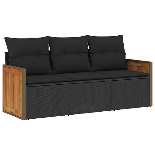 Maison Chic Salon de jardin 3 pcs avec coussins | Ensemble de Table et chaises | Mobilier d'Extérieur noir résine tressée -GKD53487