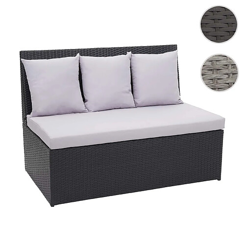 Mendler Canapé en polyrotin, 2 places HWC-G16, banc, fauteuil, gastronomie, 120 cm ~ noir, coussin gris clair