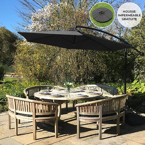 Monstershop Parasol Cantilever Noir & Base Ronde 3m x 3m x 2.5m