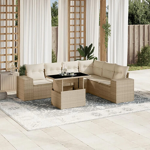 vidaXL Salon de jardin avec coussins 7 pcs beige résine tressée