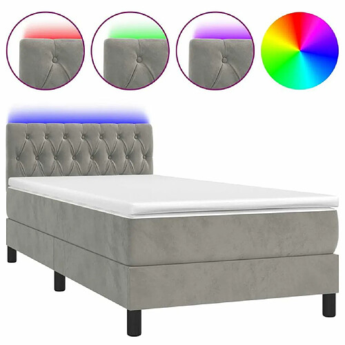 Maison Chic Lit adulte- Lit + matelas,Sommier à lattes de lit avec matelas et LED Gris clair 90x200cm -GKD99833