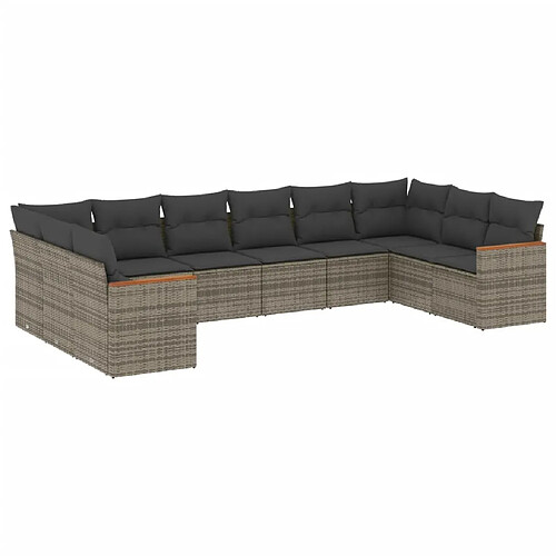 Maison Chic Salon de jardin avec coussins 10 pcs, Ensemble Tables et chaises de jardin, gris résine tressée -GKD157556