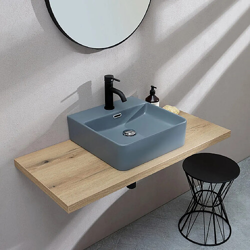 Kiamami Valentina LAVABO CARRÉ EN CÉRAMIQUE GRIS BLEU