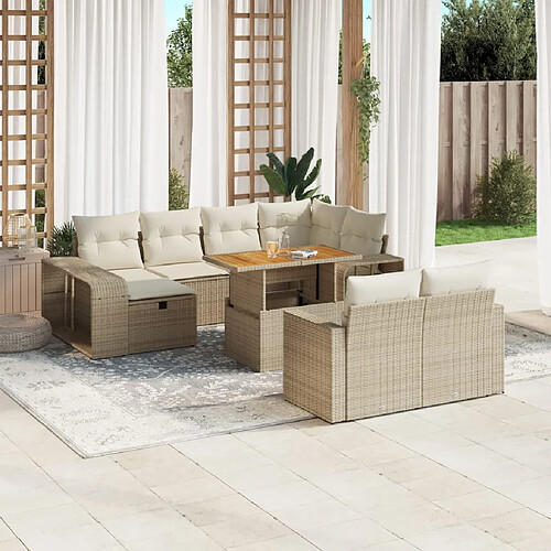 vidaXL Salon de jardin 11 pcs avec coussins beige résine tressée