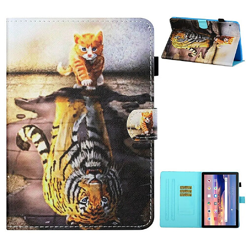 Etui en PU impression de motifs avec support et porte-cartes chat et tigre pour votre Huawei MediaPad T5 10.1