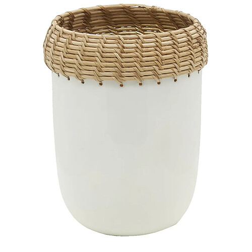 Aubry Gaspard Vase en métal blanc et rotin Petit modèle.