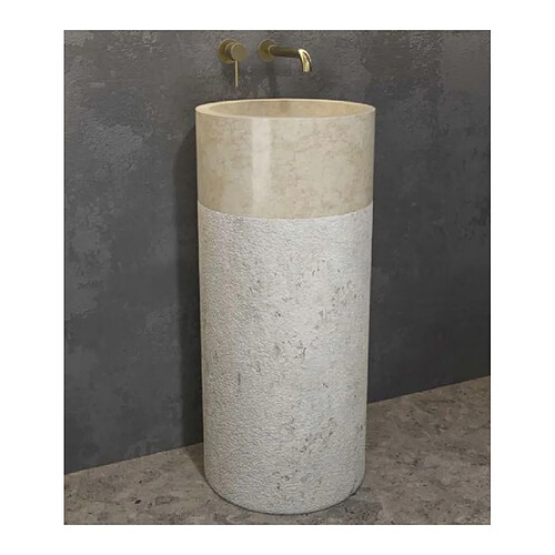 Karag Lavabo totem ronde BORA CREAM à poser 41x92 cm en pierre