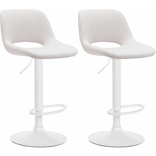 Decoshop26 Tabourets de bar chaises haute x2 avec repose-pieds en tissu crème piètement métallique blanc 10_0004099