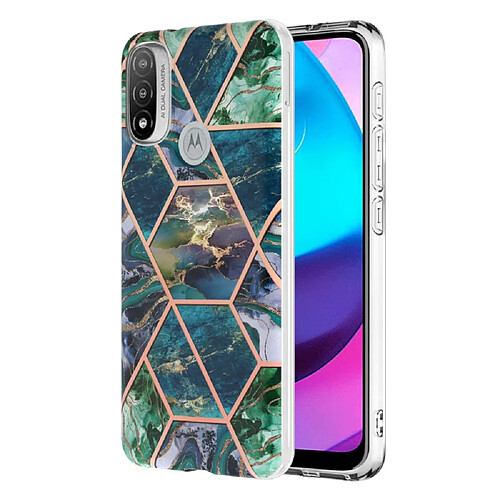 Coque en TPU anti-empreintes digitales, galvanoplastie IMD IML, motif marbre, 2,0 mm bleu vert pour votre Motorola Moto E20/E30/E40