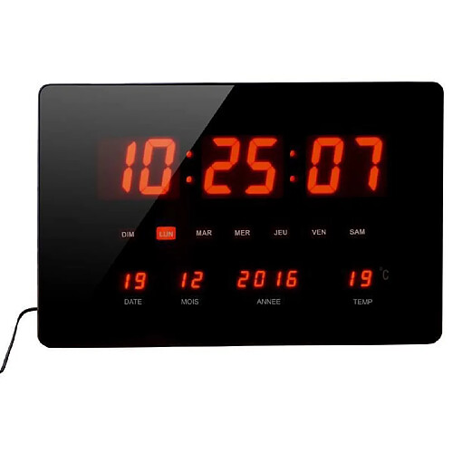 Orium Horloge Calendrier à LED - Grands caractères - Multifonctions - Piles fournies - 36x22cm - Noir