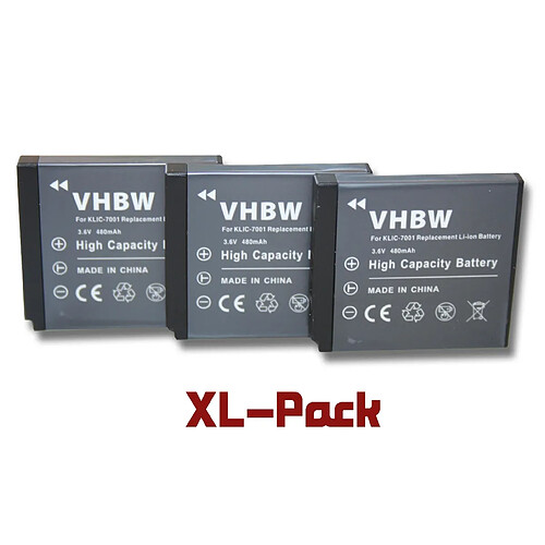 Vhbw set 3 batteries 480mAh pr Kodak Easyshare V550 V570, V610, V705, M320, M340, M753, M763, M853, M893, M1063, comme Klic-7001, DLi-213, VG0376122100001