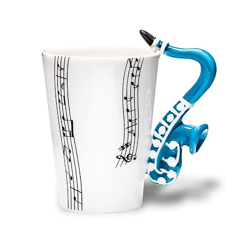 Totalcadeau Tasse mug blanche à partitions de musique anse saxophone céramique