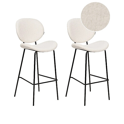 Beliani Tabouret de bar Set de 2 Bouclé Blanc LUANA