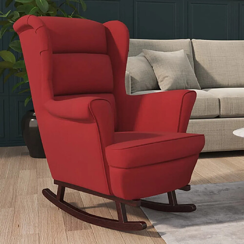 Maison Chic Fauteuil à bascule,Fauteuil pour relax pieds en bois d'hévéa Rouge bordeaux Velours -MN20374