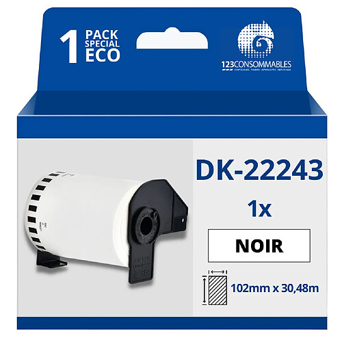 123Consommables Étiquettes compatibles Brother DK22243 - Largeur 102 mm x 30,48 mètres - Texte noir sur fond blanc