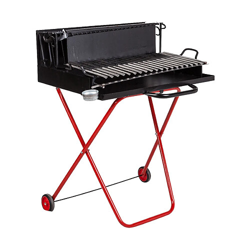 Alter Barbecue à bois sur roulettes, Made in Italy, coloris noir et rouge, 74 x 55 x h95 cm