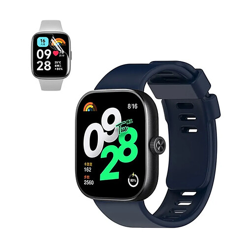 NIS Kit Bracelet Topsilicone + Film Gel Compatible avec Xiaomi Redmi Watch 4 - Bleu Foncé