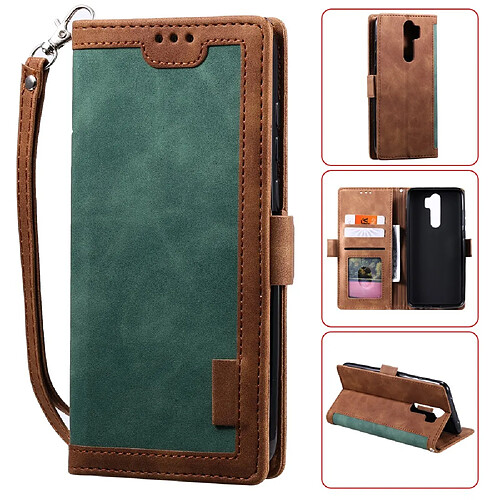 Etui en PU style d'épissage vintage avec support vert pour votre Xiaomi Redmi Note 8 Pro