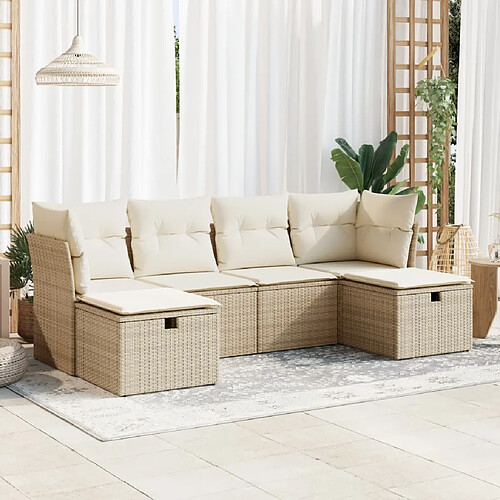 vidaXL Salon de jardin avec coussins 6 pcs beige résine tressée