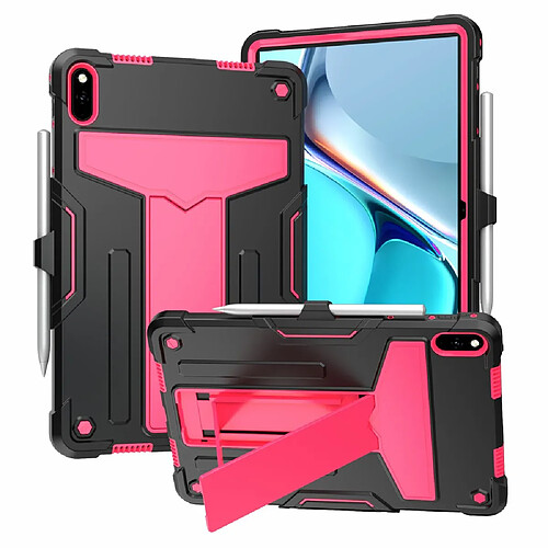 Coque en silicone avec béquille en T noir/rose pour votre Huawei MatePad 11 (2021)