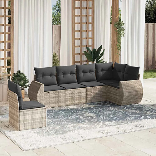 vidaXL Salon de jardin 6 pcs avec coussins gris clair résine tressée