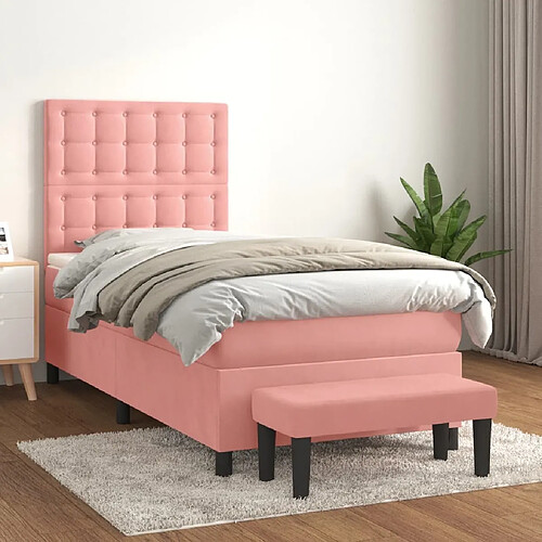 Maison Chic Lit Adulte - Lit simple Lit à sommier tapissier avec matelas moelleux - Meuble de Chambre - Rose 100x200 cm Velours -MN43971