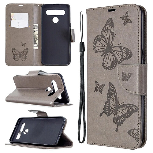 Etui en PU empreinte papillon avec support gris pour votre LG K61